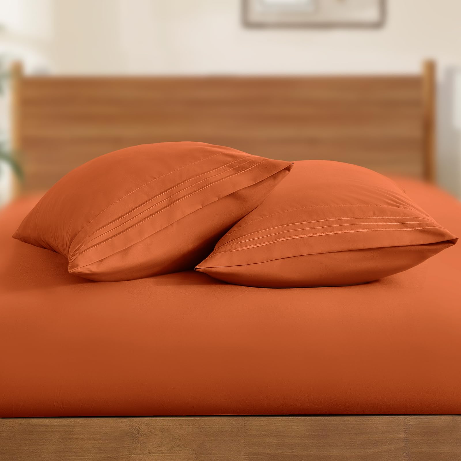 Horbaunal 2 Pack Microfiber Pillowcases King Size Burnt Orange Bed Pillow Cases With Envelope Closure, 1800 Thread Count Soft &