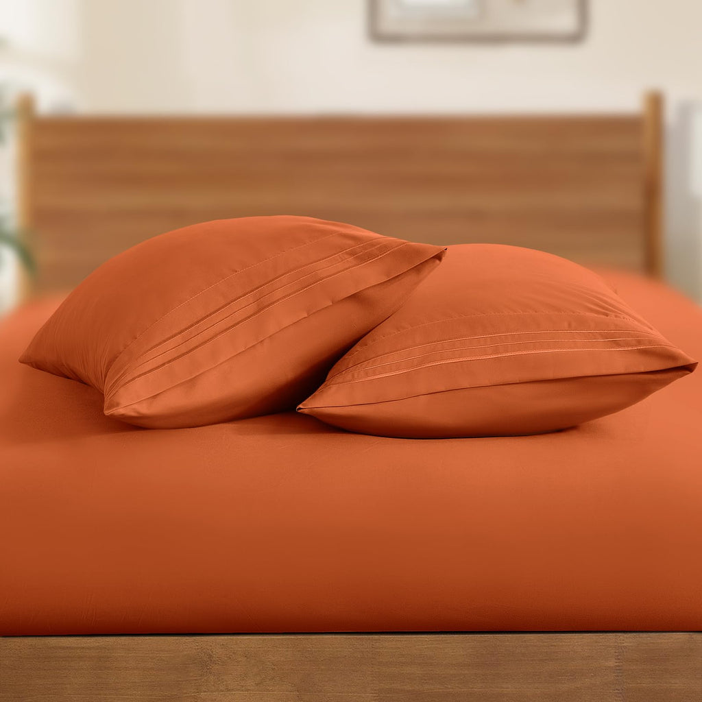 Horbaunal 2 Pack Microfiber Pillowcases Queen Size Burnt Orange Bed Pillow Cases With Envelope Closure, 1800 Thread Count Soft &
