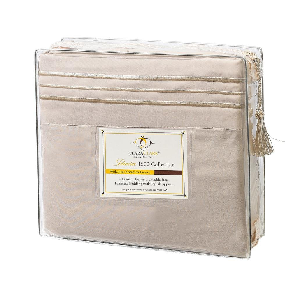 Clara Clark Premier 1800, Twin Xl 3Pc Microfiber Bed Linen Set, Beige Cream - Ultra Soft, Deep Pocket, Fade Resistant, 3 Piece Sheet Set With 1 Pillowcase