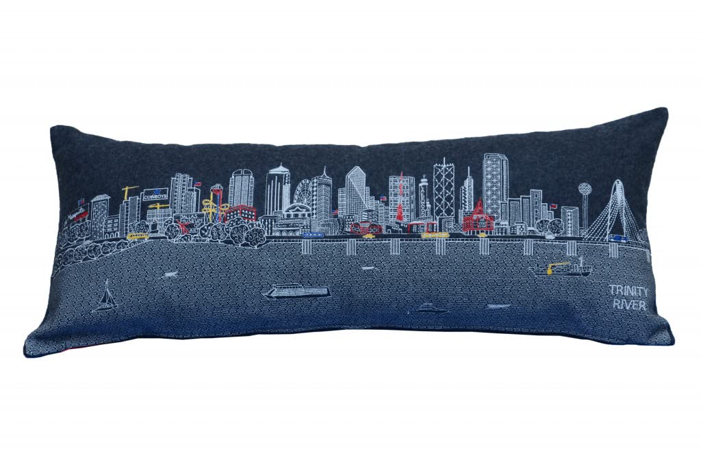 HomeRoots Grey 35' Black Dallas Nighttime Skyline Lumbar Decorative Pillow