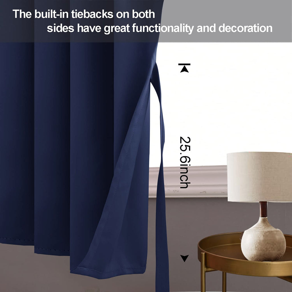 Jiuzhen Blackout Curtains With Tiebacks - Thermal Insulated, Light Blocking And Noise Reducing Grommet Curtain Drapes For Bedroom And Living Room, Set Of 2 Panels, 38 X 45 Inch Length, Navy Blue