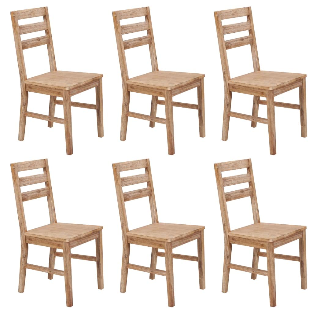 vidaXL Solid Acacia Wood Dining Chairs - Set of 6, Brushed Brown Finish, Comfortable Kitchen & Dining Room Chair, Wooden Seating