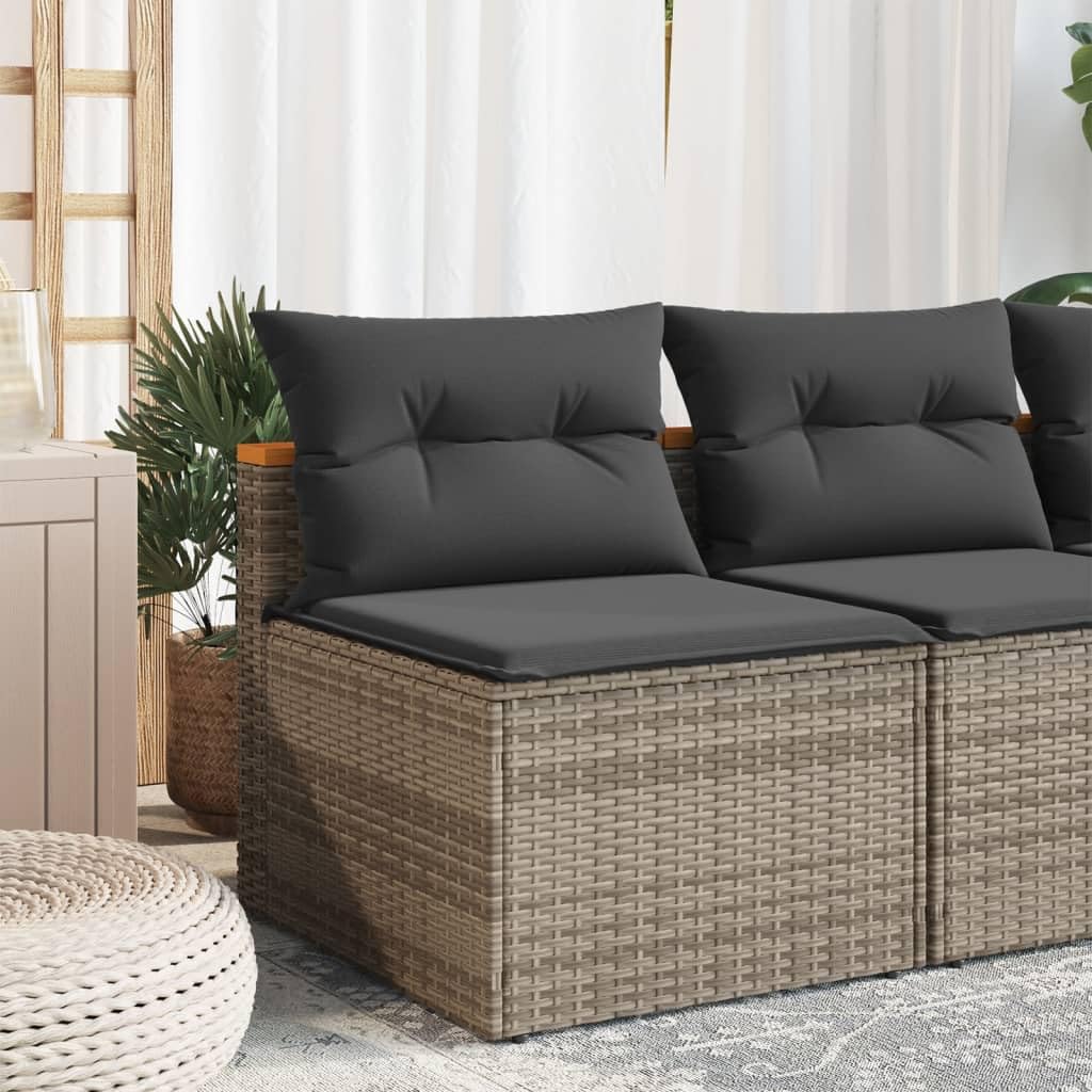 vidaXL Outdoor Patio Sofas 2 Pcs - Gray PE Rattan Armless Chairs with Cushions, Modular Seating for Garden/Deck