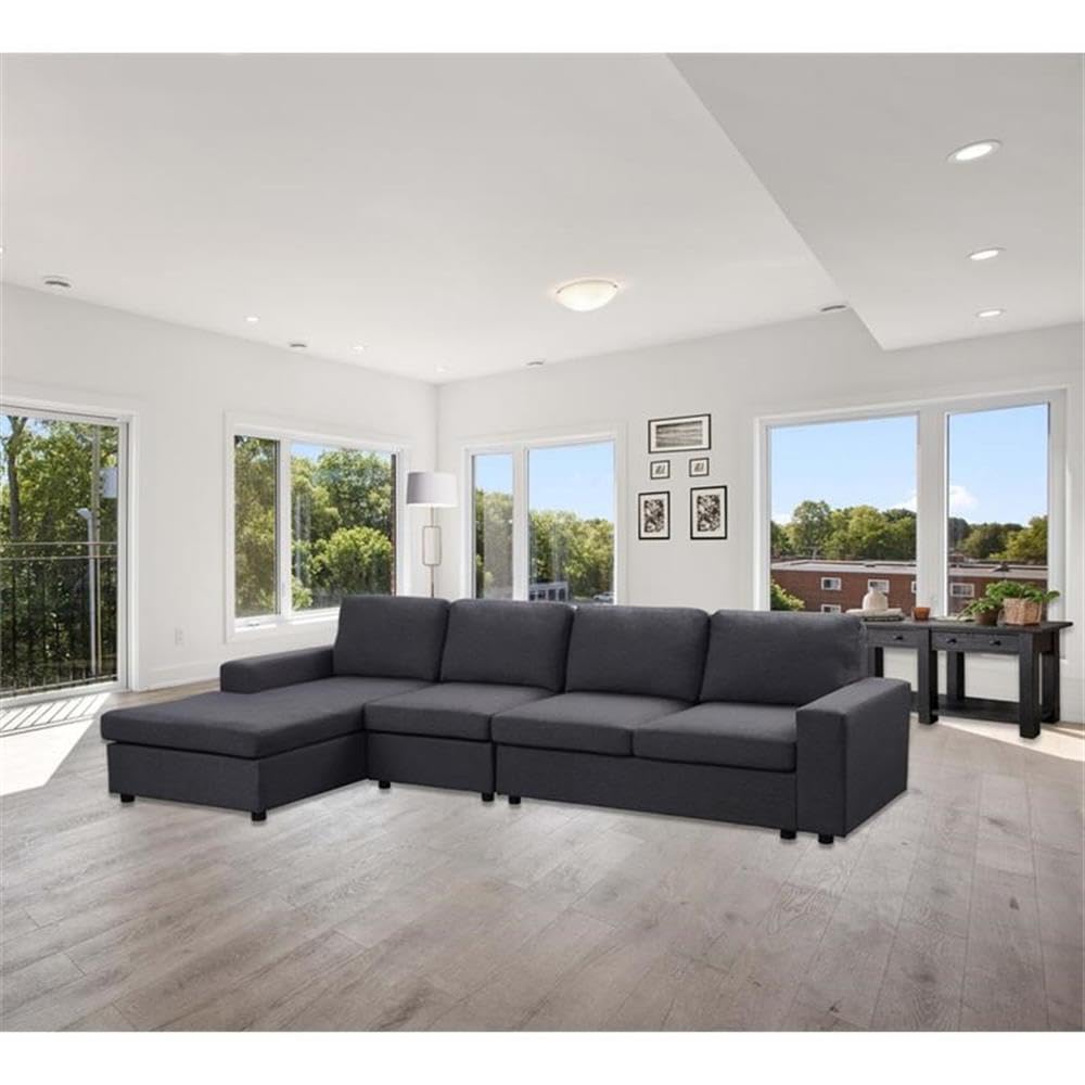 Lilola Home Bailey Sofa with Reversible Chaise in Dark Gray Linen