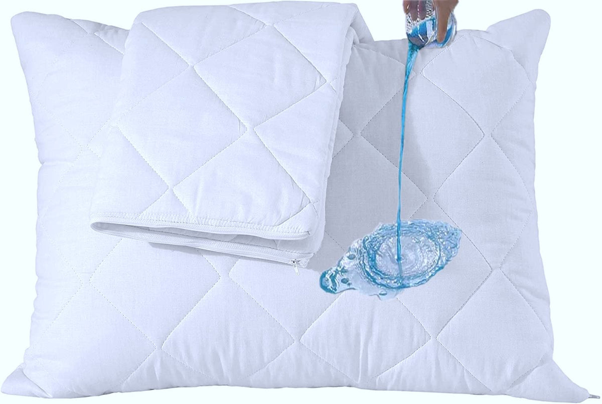 Set Of 2 Waterproof Quilted Pillow Protectors Standard Size Anti Allergy Ultra Soft Thick Pair 20X26Inches Cooling Brushed Plush