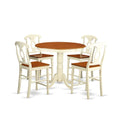 East West Furniture JAKE5-WHI-W 5 Piece Kitchen Counter Height Dining Table Set Includes a Round Wooden Table with Pedestal and 4 Dining Chairs, 36x36 Inch, Buttermilk & Cherry
