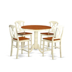 East West Furniture JAKE5-WHI-W 5 Piece Kitchen Counter Height Dining Table Set Includes a Round Wooden Table with Pedestal and 4 Dining Chairs, 36x36 Inch, Buttermilk & Cherry