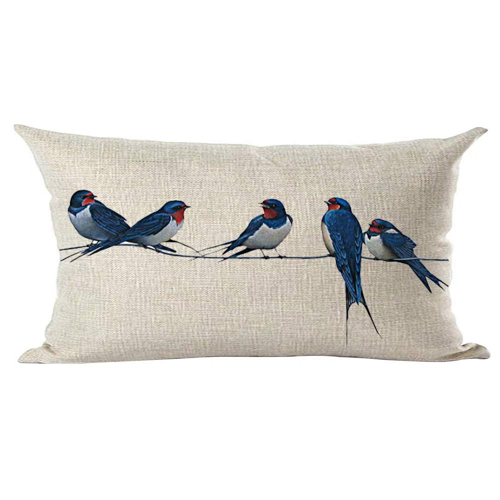 Ramirar Ink Painting Watercolor Blue Lovely Birds Animal Lover Decorative Lumbar Throw Pillow Cover Case Home Living Room Bed So