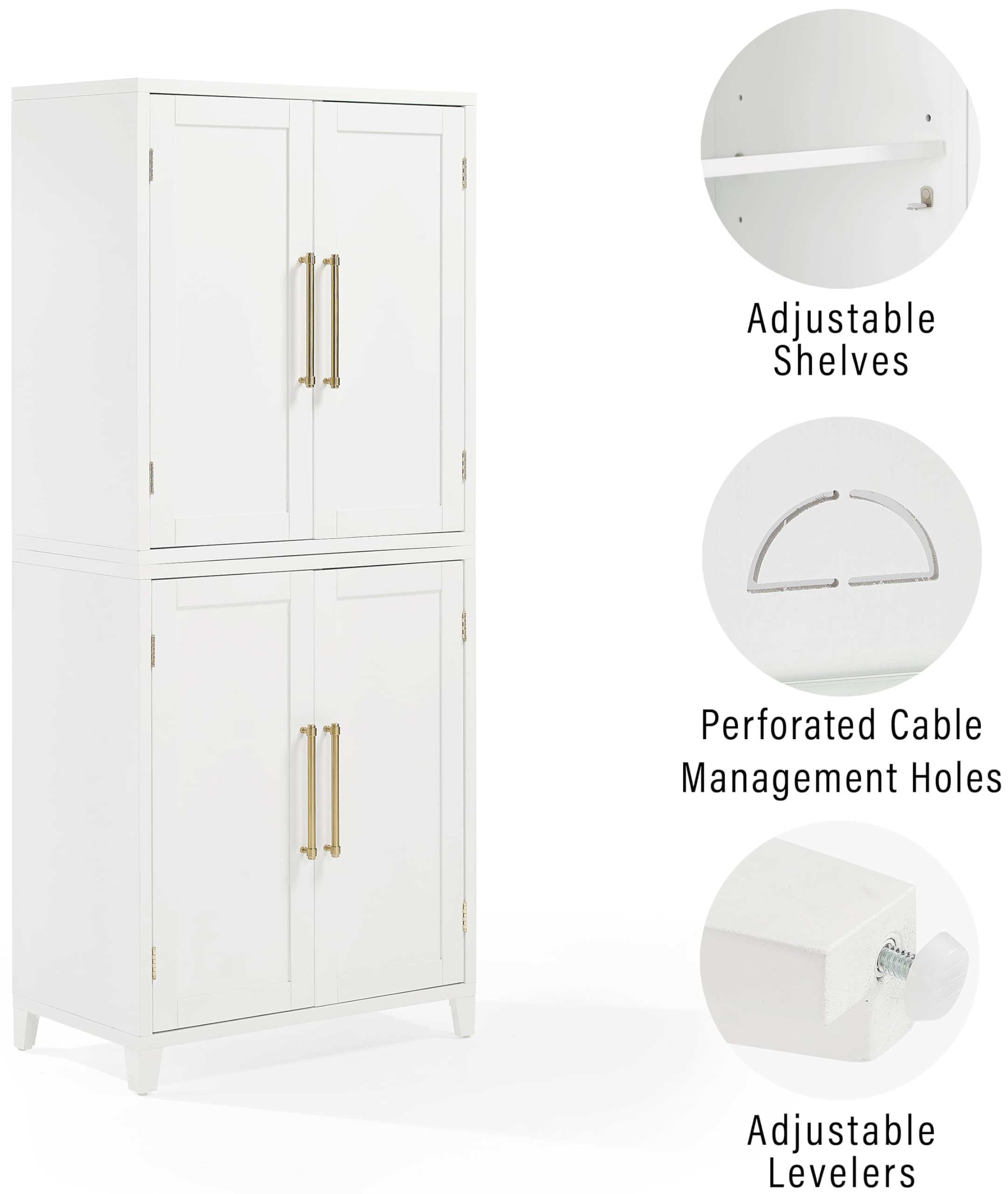 Crosley Furniture Roarke Kitchen Pantry Storage Cabinet with Doors and Shelves, Entryway, Bathroom, White