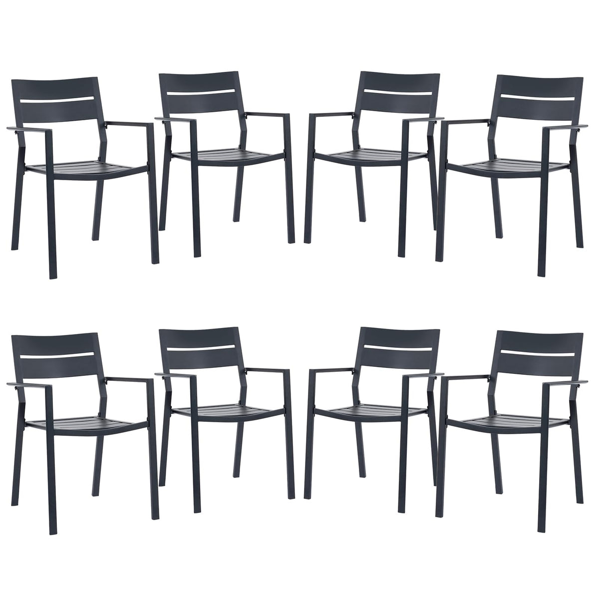 Vicllax Patio Stackable Chairs Set For 8, Metal Outdoor Dining Chairs For Garden Backyard Lawn Deck Support 300 Lbs, Grey Frame