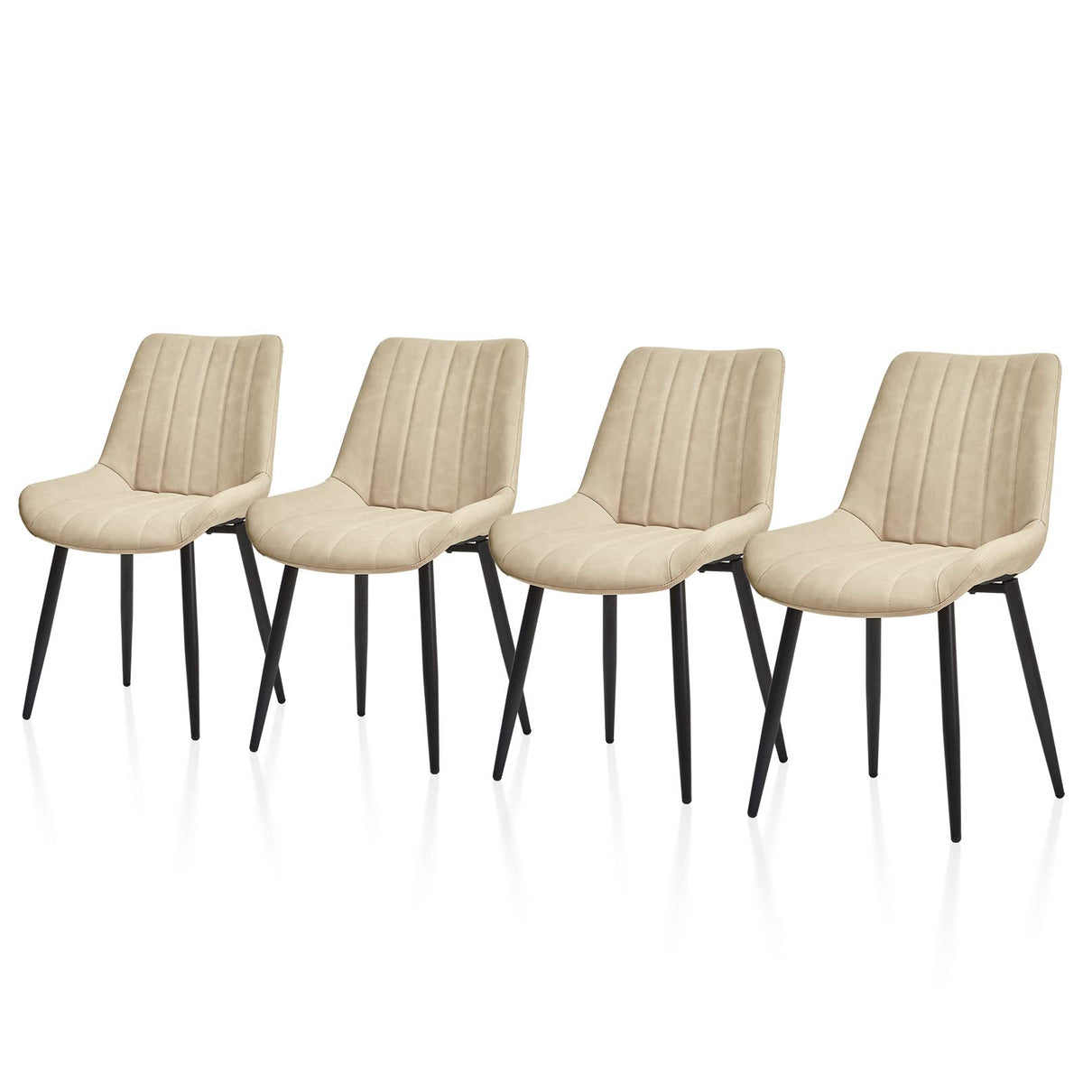 Tukailai Faux Leather Dining Chairs Set Of 4, Modern Linear Design Kitchen Chairs With Upholstered Seat And Metal Legs, Comfy Leisure Chairs For Lounge Living Room Reception Restaurant (Cream)