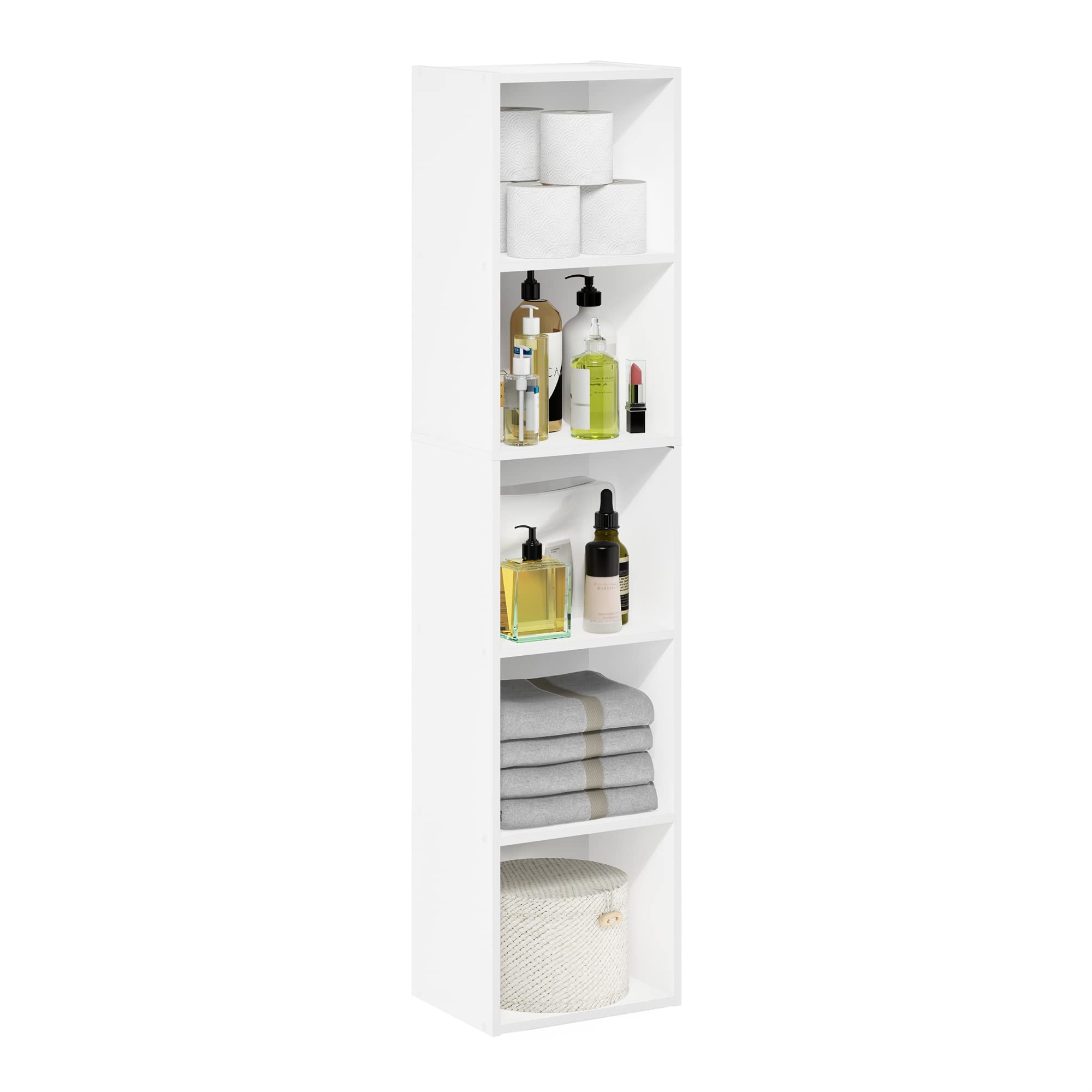 Furinno Luder Bookcase / Book / Storage, 5-Tier Cube, White
