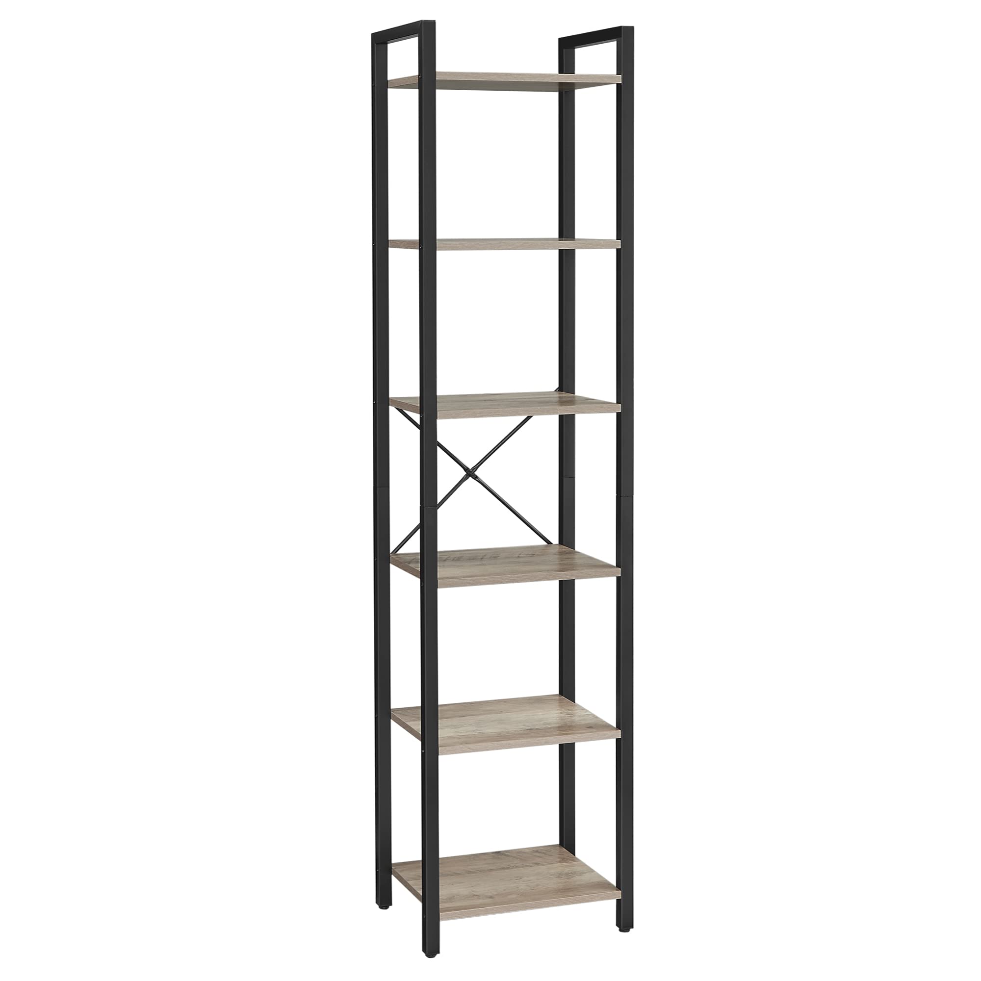 VASAGLE 6-Tier Tall Bookshelf, Narrow Bookcase with Steel Frame, Skinny Book Shelf for Living Room, Home Office, Study, 11.8 x 1