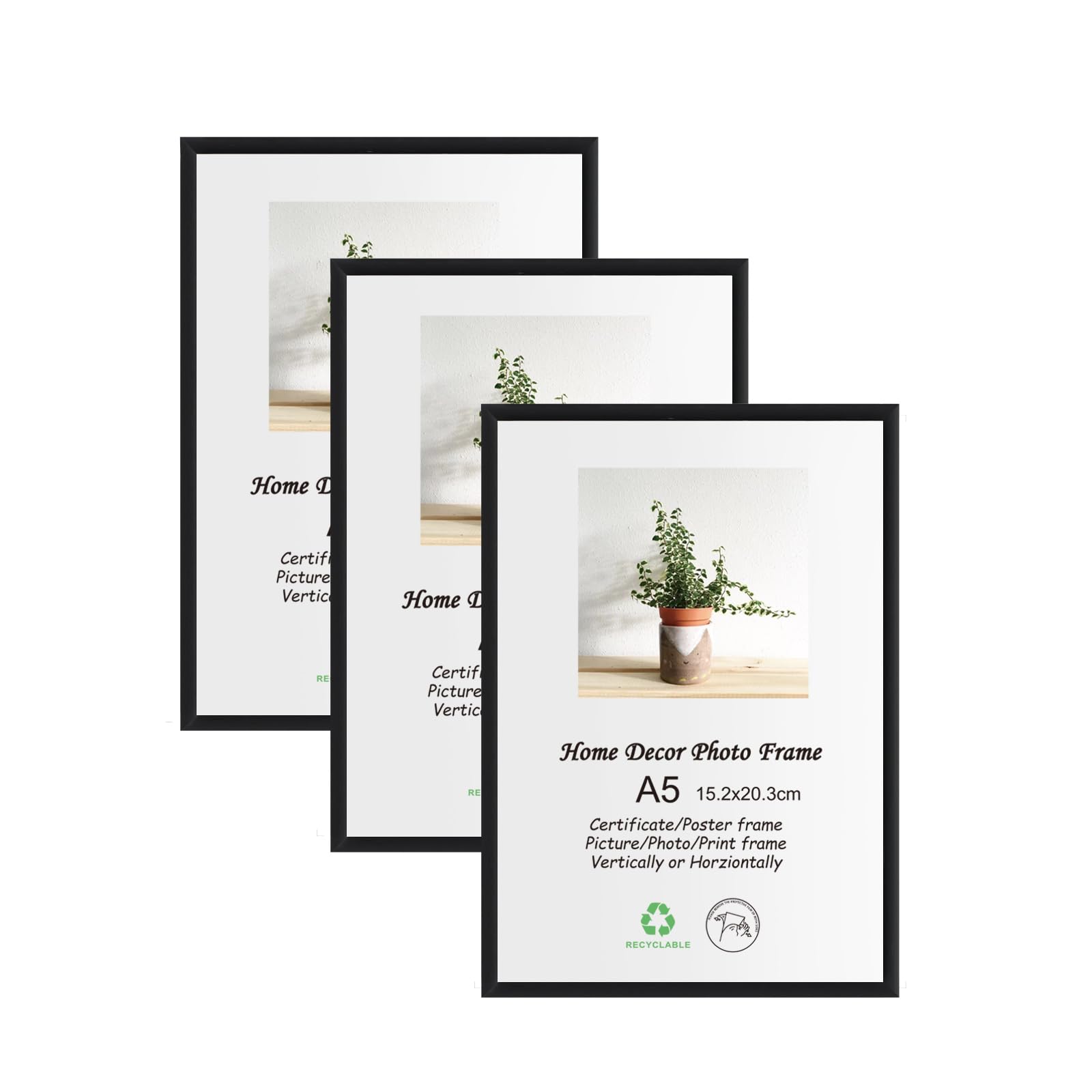 LYYYXGYP 6x8 Metal Picture Frame 3 Pack 15.2x20.3cm Black Aluminum Alloy Photo Frame with Plexiglass for Wall Hanging or Tableto