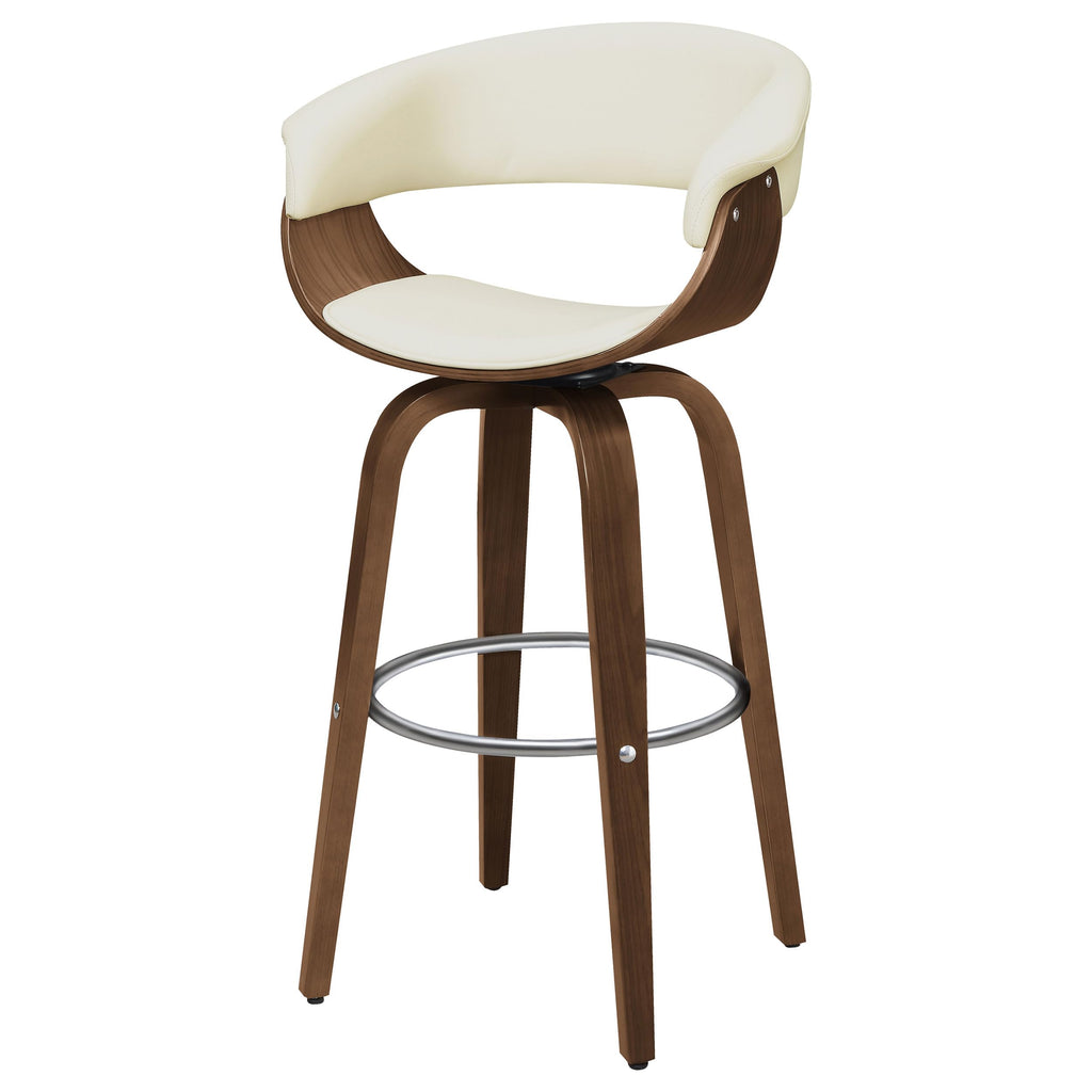 Zion Upholstered Swivel Bar Stool, Walnut and Ecru