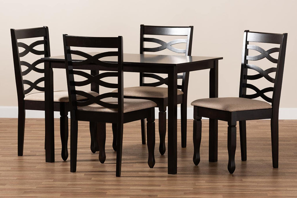 Baxton Studio Lanier Modern and Contemporary Sand Fabric Upholstered Espresso Brown Finished Wood 5-Piece Dining Set