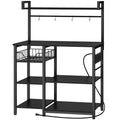 HOOBRO Kitchen Bakers Rack with Power Outlet, Coffee Bar, Microwave Oven Stand with Mesh Basket, Coffee Station with 4 S-Shaped 