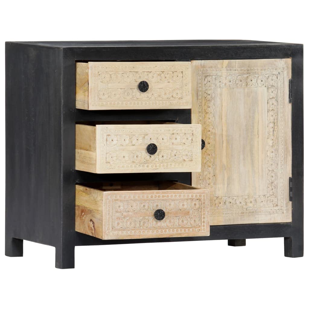 vidaXL Solid Wood Mango Side Cabinet Hand Carved Robust Home Living Room Bedroom Stand Sideboard Organizer Gray 29.5"