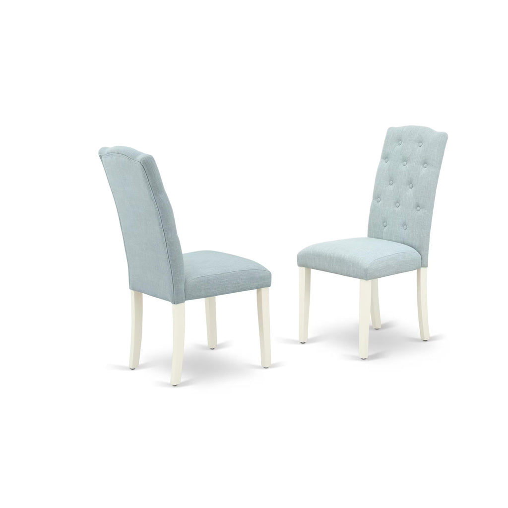 East West Furniture V026Ce215-5 5 Piece Dining Room Furniture Set Includes A Rectangle Dining Table With V-Legs And 4 Baby Blue Linen Fabric Upholstered Chairs, 36X60 Inch, Multi-Color