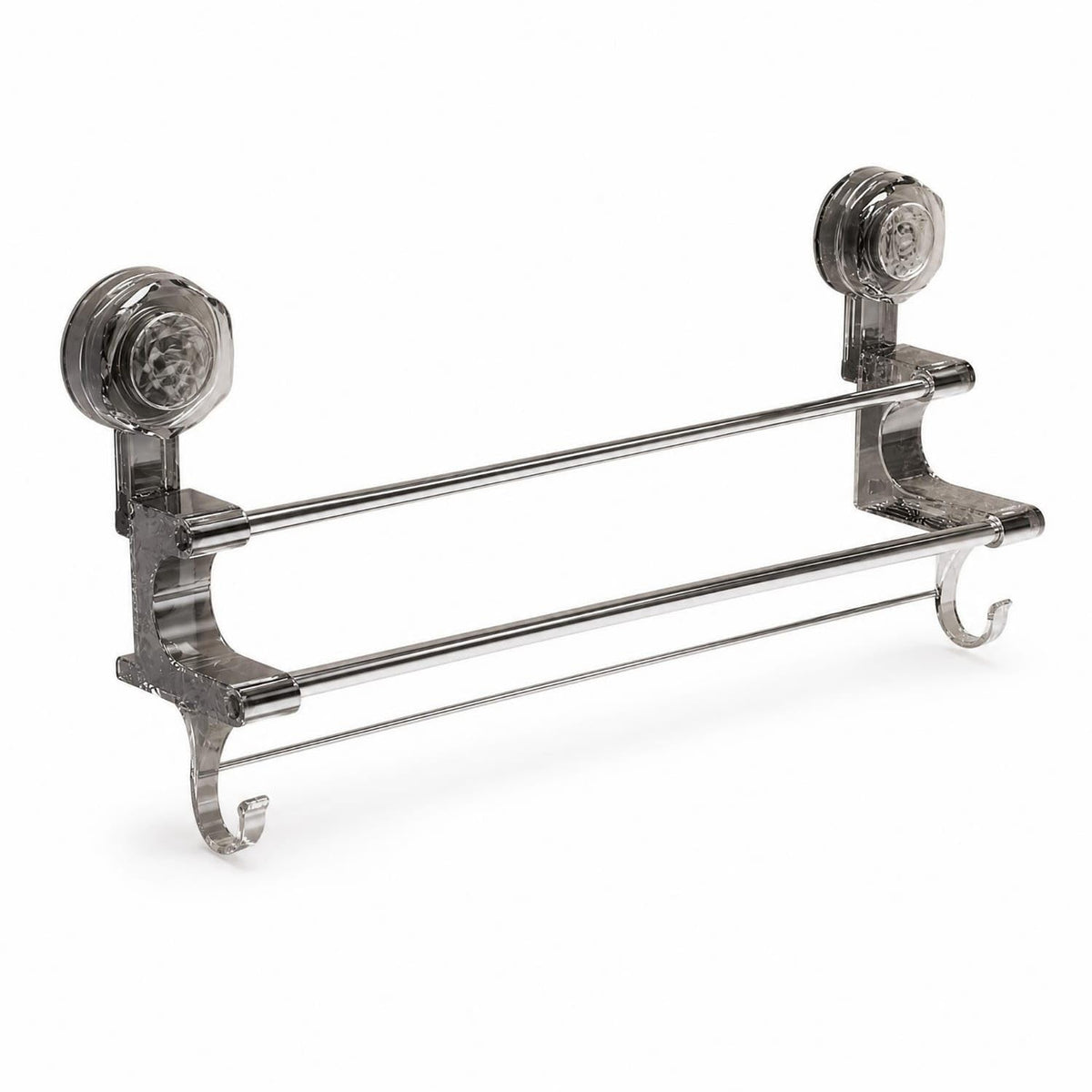 ATORSE Polished Finish SuctionCup Towel Rack Reusable DoubleBar Towel Rack, Transparent Gray, Long