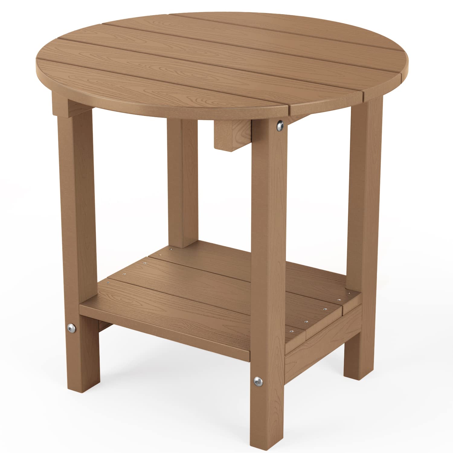 Mximu Round Outdoor Side Table Adirondack Tables 18 Inch Chairside End Tables With Storage Shelf, 2-Tier Plastic Patio Side Table For Balcony Backyard Lawn
