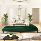 vidaXL 2-Seater Velvet Sofa Bed - Multifunctional Loveseat with Pillows, Convertible Day Bed, Wooden Frame, Comfortable Sleeper - Dark Green