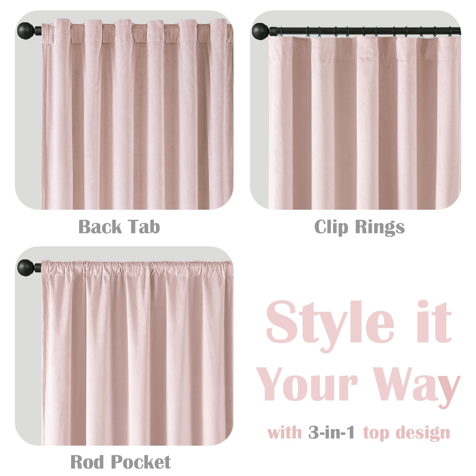 Lazzzy Pink Velvet Curtains Room Darkening Thermal Insulated Curtains 108 Inch Long Window Drapes For Bedroom Living Room Super Soft Luxury Rod Pocket Window Treatment, 2 Panels