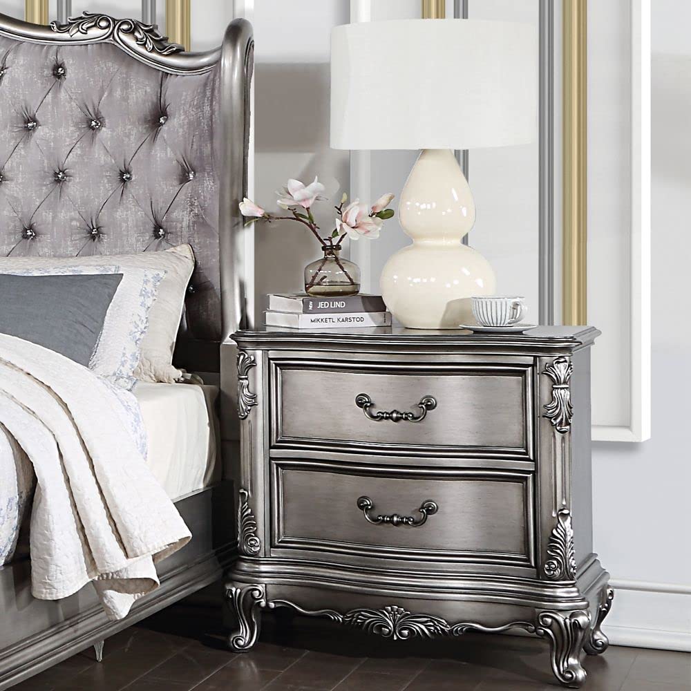 Acme Furniture Ariadne Nightstand in Antique Platinum Finish