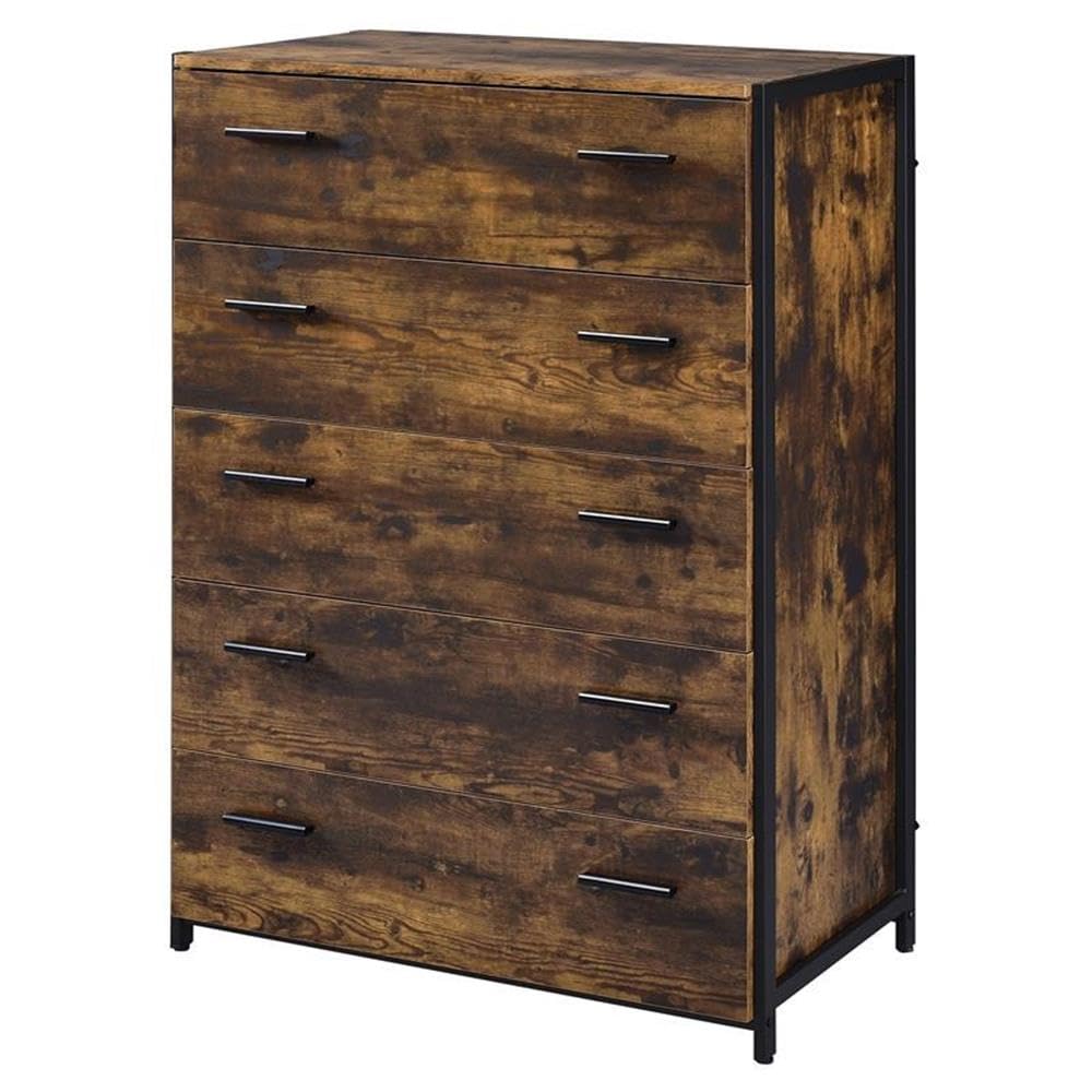 Acme Juvanth Wooden Rectangular Chest with 5-Drawer in Rustic Oak and Black