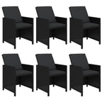 vidaXL Patio Dining Set 7 Piece with Cushions Garden Outdoor Terrace Balcony Backyard Table and Chair Seat Seating Furniture Poly Rattan Black