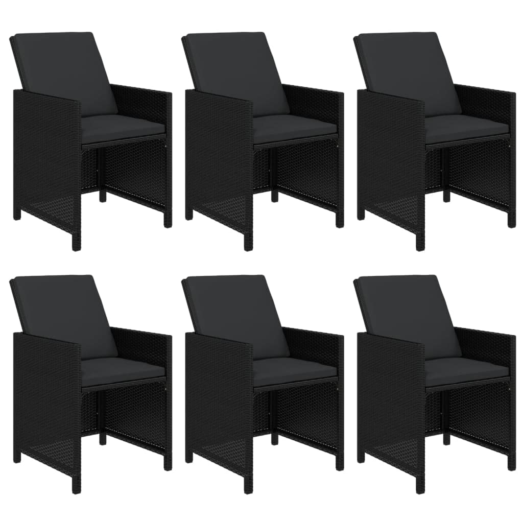 vidaXL Patio Dining Set 7 Piece with Cushions Garden Outdoor Terrace Balcony Backyard Table and Chair Seat Seating Furniture Poly Rattan Black