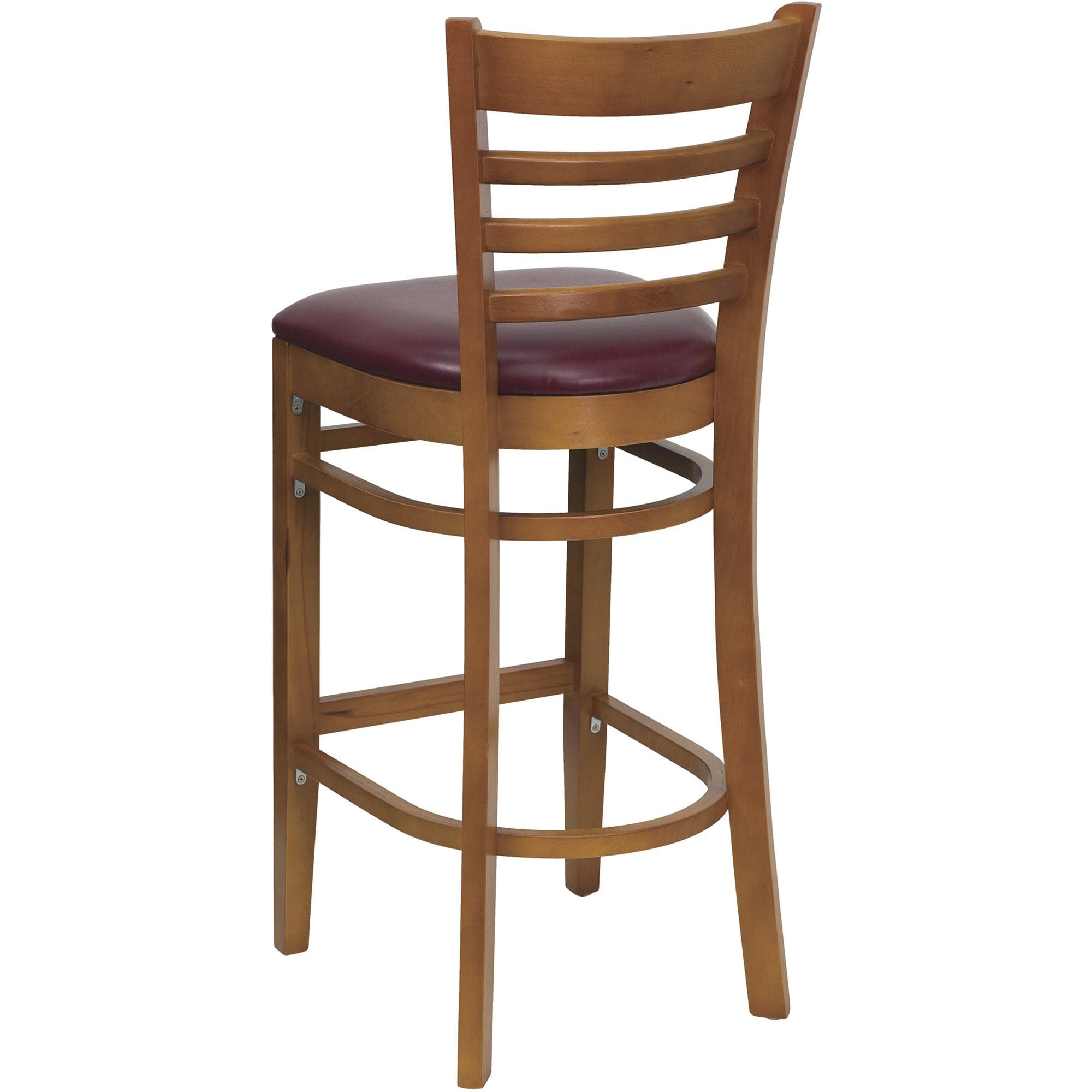 Flash Furniture HERCULES Series Ladder Back Cherry Wood Restaurant Barstool - Burgundy Vinyl Seat