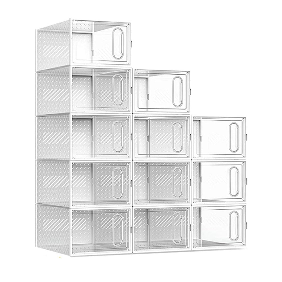 HEHUAtech 12 Packs Clear Plastic Shoebox With Magnetic Door, Large(13  9  5.6) Stackable Shoe Box Storage With Lids, Mult