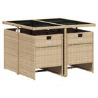 vidaXL Patio Dining Set with Cushions - 5 Piece Beige Poly Rattan Garden Furniture, Foldable Chairs, Tempered Glass Table