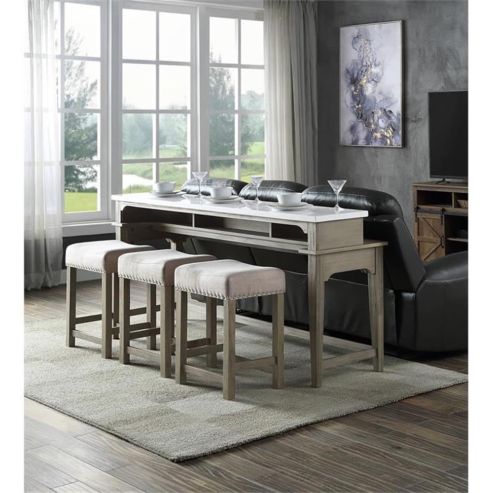 Acme Wandella 4-Piece Wooden Counter Dining Set in White and Rustic Oak