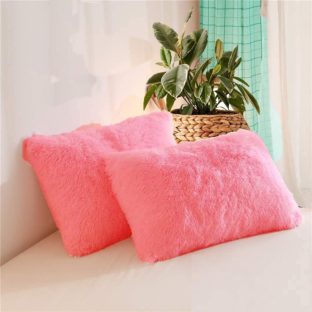 Avshub Faux Fur Throw Cushion/Pillow Covers Set Of 2 For Bed, Couch, Home Decoration And Office Fuzzy Fluffy Cozy For Sofa Bed D