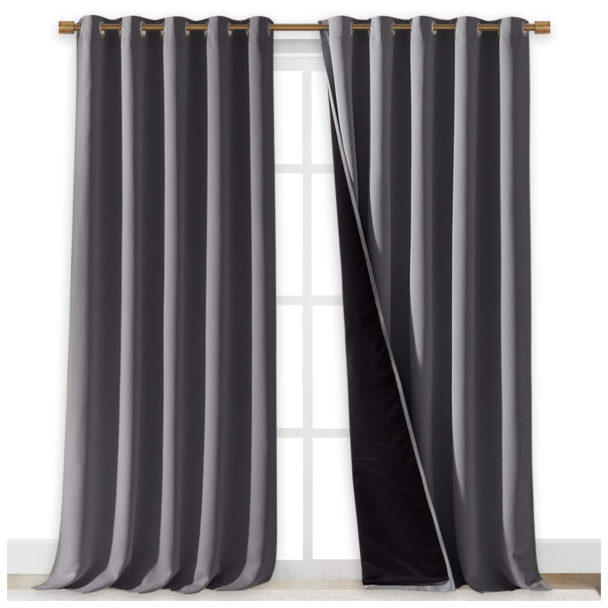 Nicetown 100% Blackout Blinds, Laundry Room Decor Window Treatment Curtains For Large Patio Sliding Door, Thermal Insulated Grey