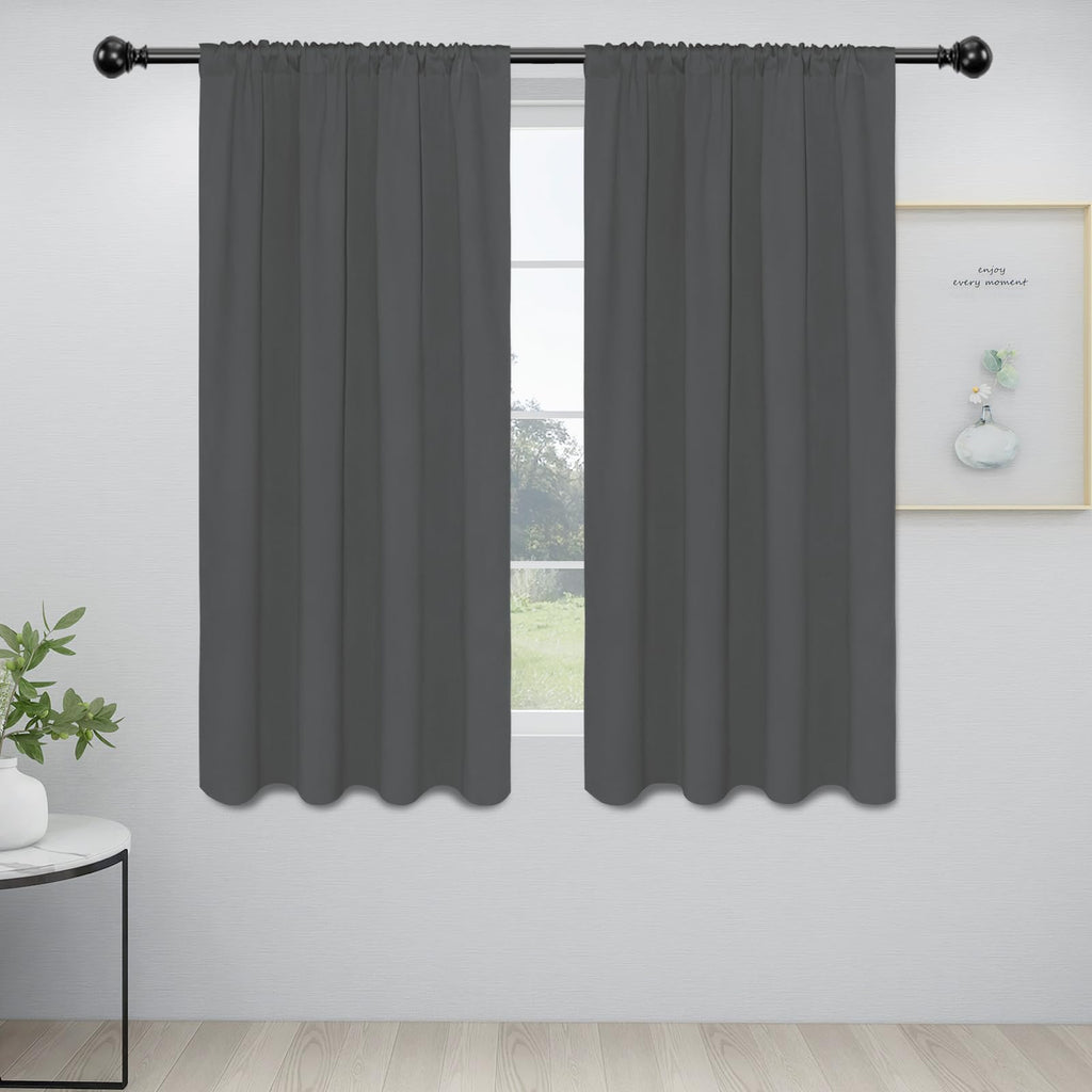 Easy-Going Rod Pocket Blackout Curtains For Bedroom, Room Darkening Window Curtains For Living Room, Thermal Insulated Noise Reduction Solid Window Drapes, 2 Panels(34X63 In, Grey)