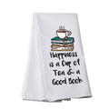 PWHAOO Book Lover Tea Towel Happiness Is a Cup of Tea & A Good Book Kitchen Towel Tea Lover Gift (Tea & a Good Book T)