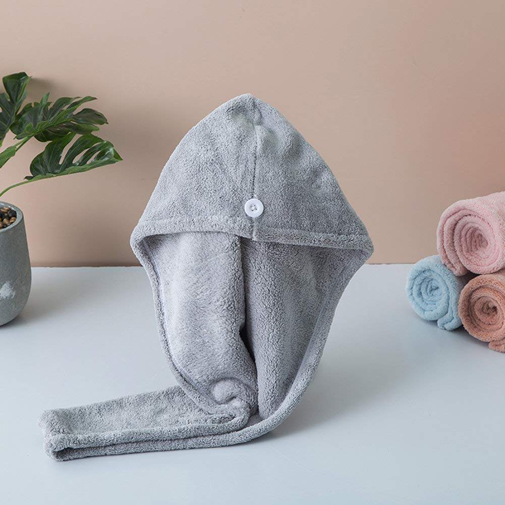 Microfiber Hair Drying Wrap Towel For Women Turban Fast Dry Gray
