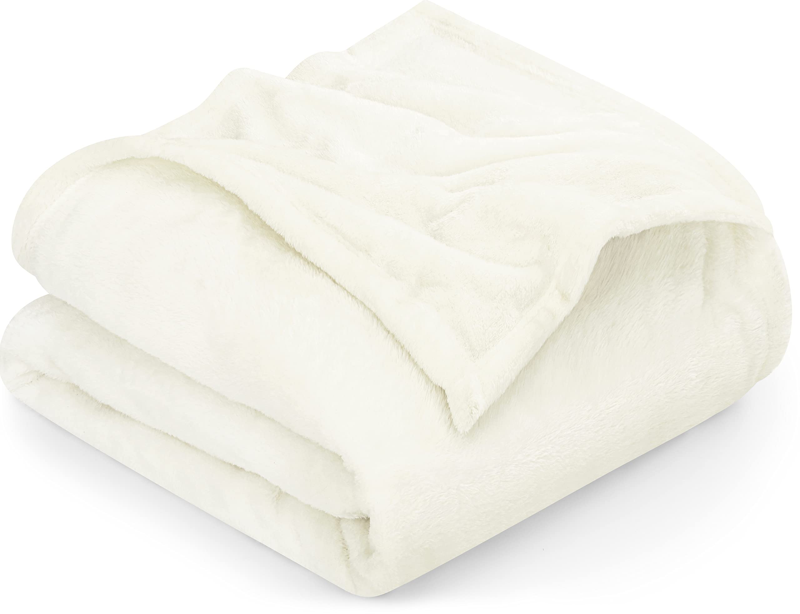Utopia Bedding Fleece Blanket Queen Size Ivory 300Gsm Luxury Fuzzy Soft Anti-Static Microfiber Bed Blanket (90X90 Inches)