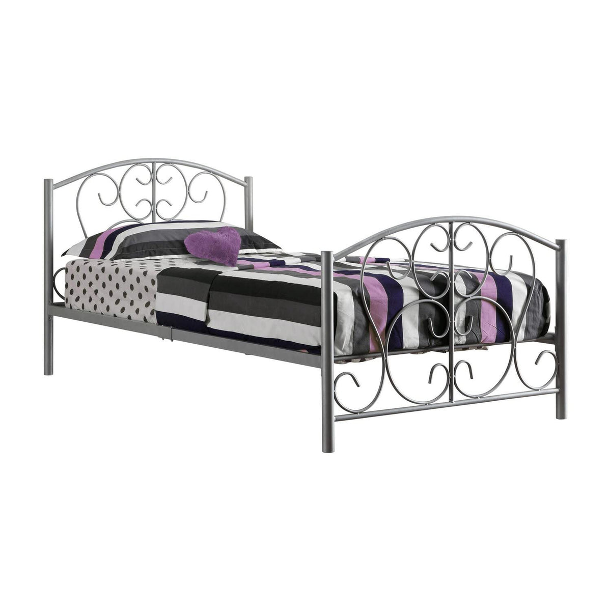 Monarch Specialties Silver Metal Twin Size Bed Frame Only, 37-Inch