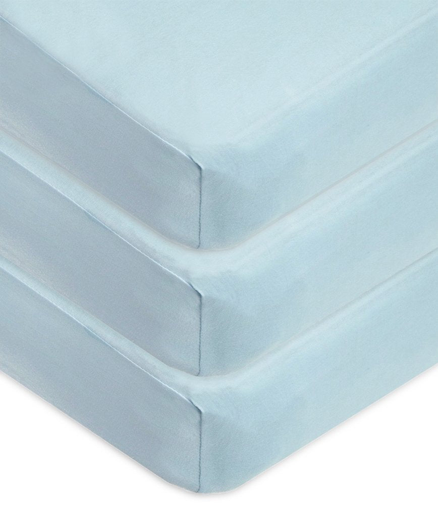 American Baby Company 3 Pack Fitted Crib Sheets 28' X 52', Soft Breathable Neutral 100% Cotton Jersey Sheet, Blue, For Boys An