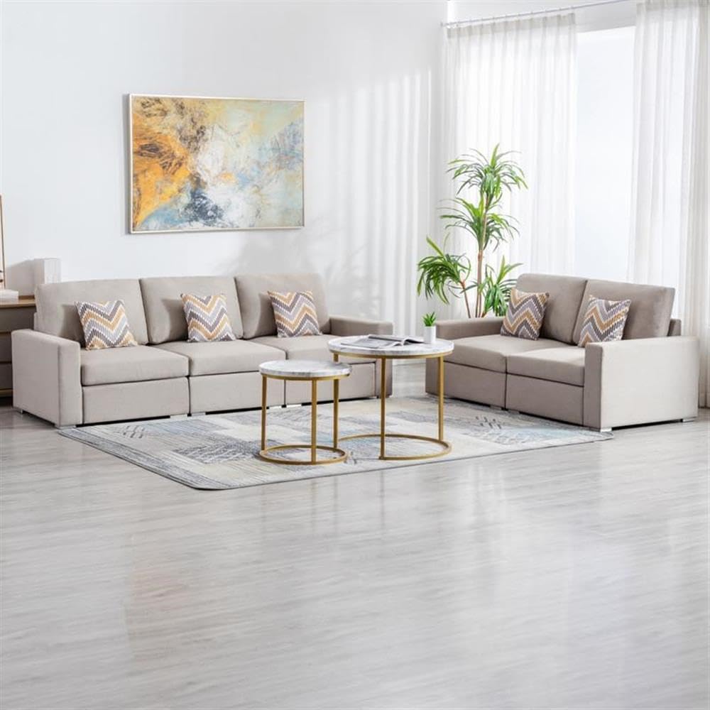 Lilola Home Nolan Gray Linen Fabric Sofa and Loveseat Living Room Set