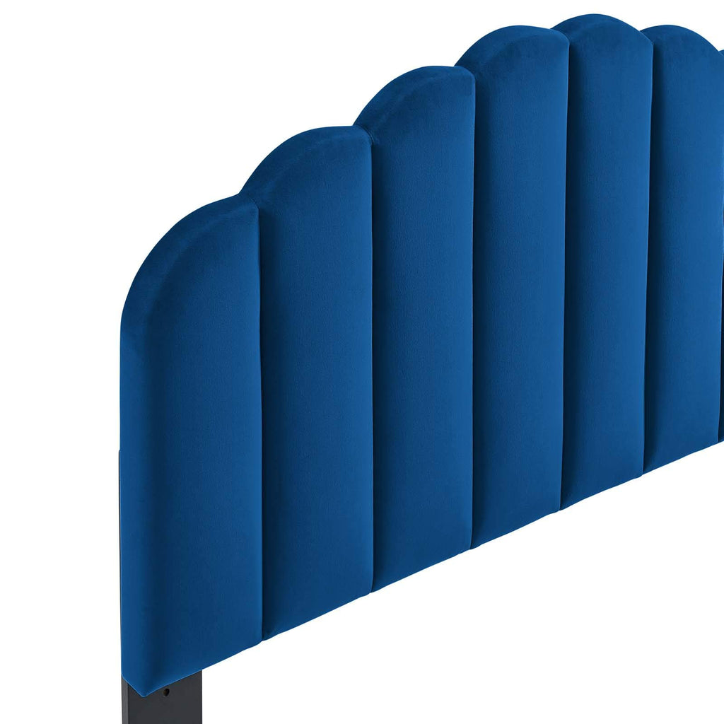 Modway Veronique Channel Tufted Performance Velvet Upholstered Full/Queen Headboard In Navy