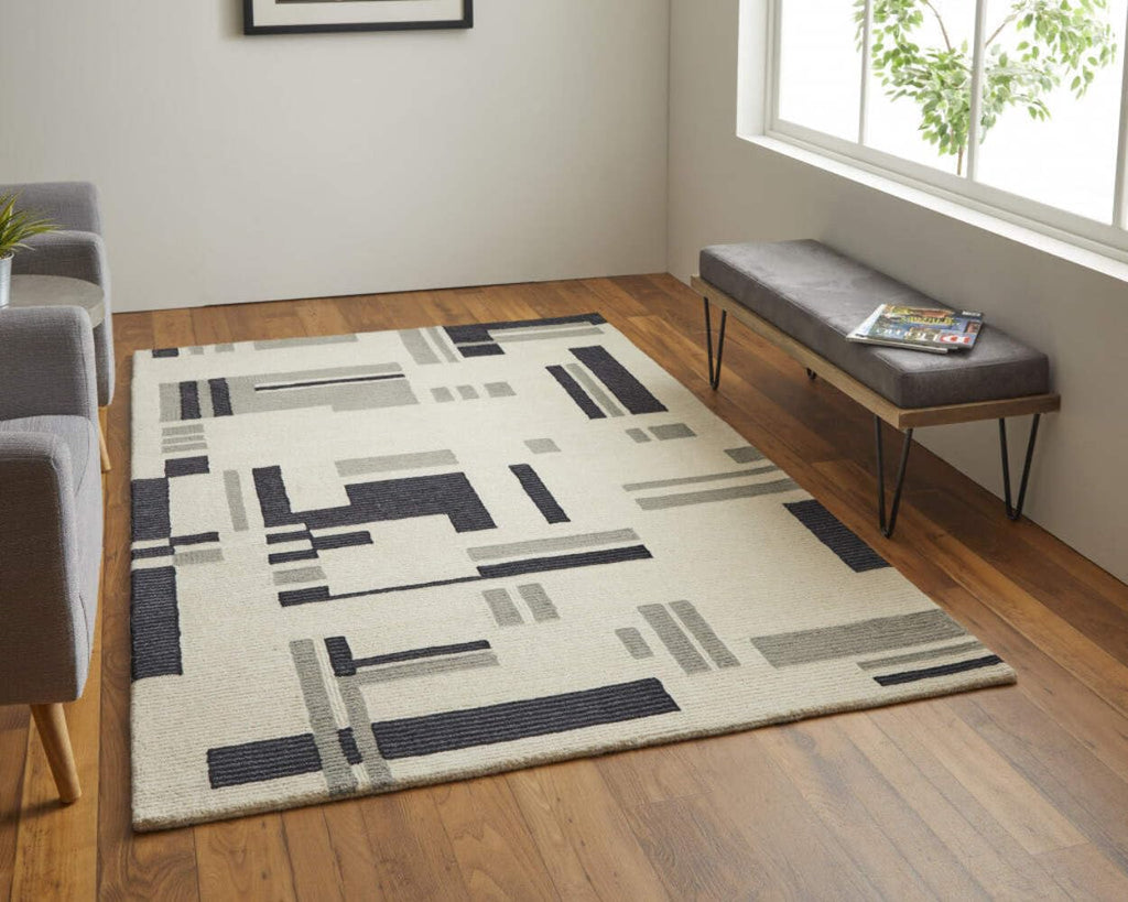 HomeRoots 514402 8 x 10 ft. Ivory & Taupe Wool Abstract Hand Tufted Handmade Rectangle Area Rug, Rectangular