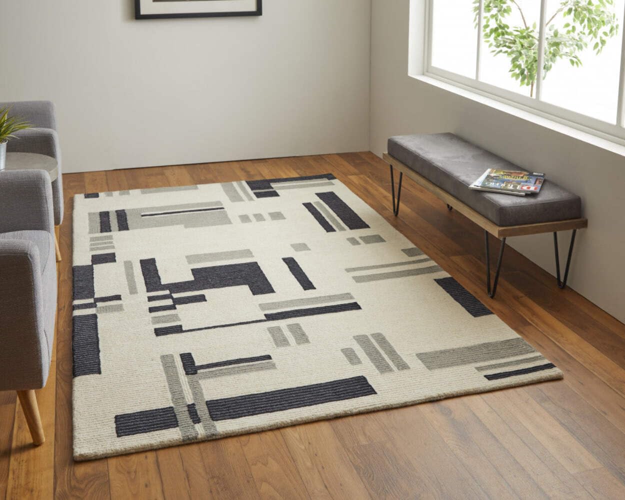 HomeRoots 514402 8 x 10 ft. Ivory & Taupe Wool Abstract Hand Tufted Handmade Rectangle Area Rug, Rectangular