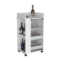 Lansing Bar Cart With Glass Door, 2-Side Shelves And Casters, White