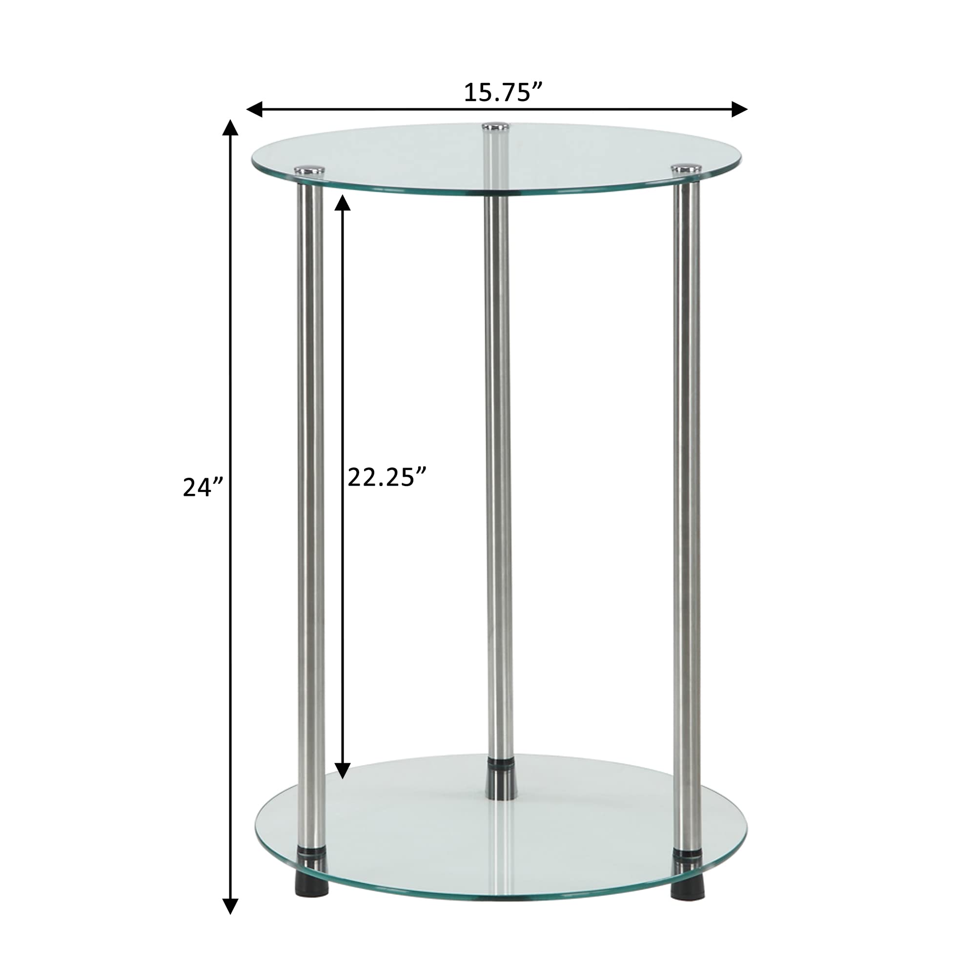 Convenience Concepts Designs2Go Classic Glass 2 Tier Round End Table, 15.75(L) x 15.75(W) x 24.41&quot;(H)