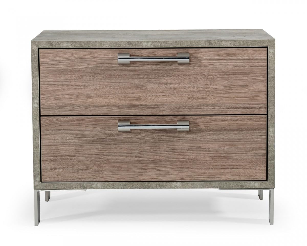 HomeRoots 491580 20 in. Two Drawer Nightstand Brown Oak & Gray